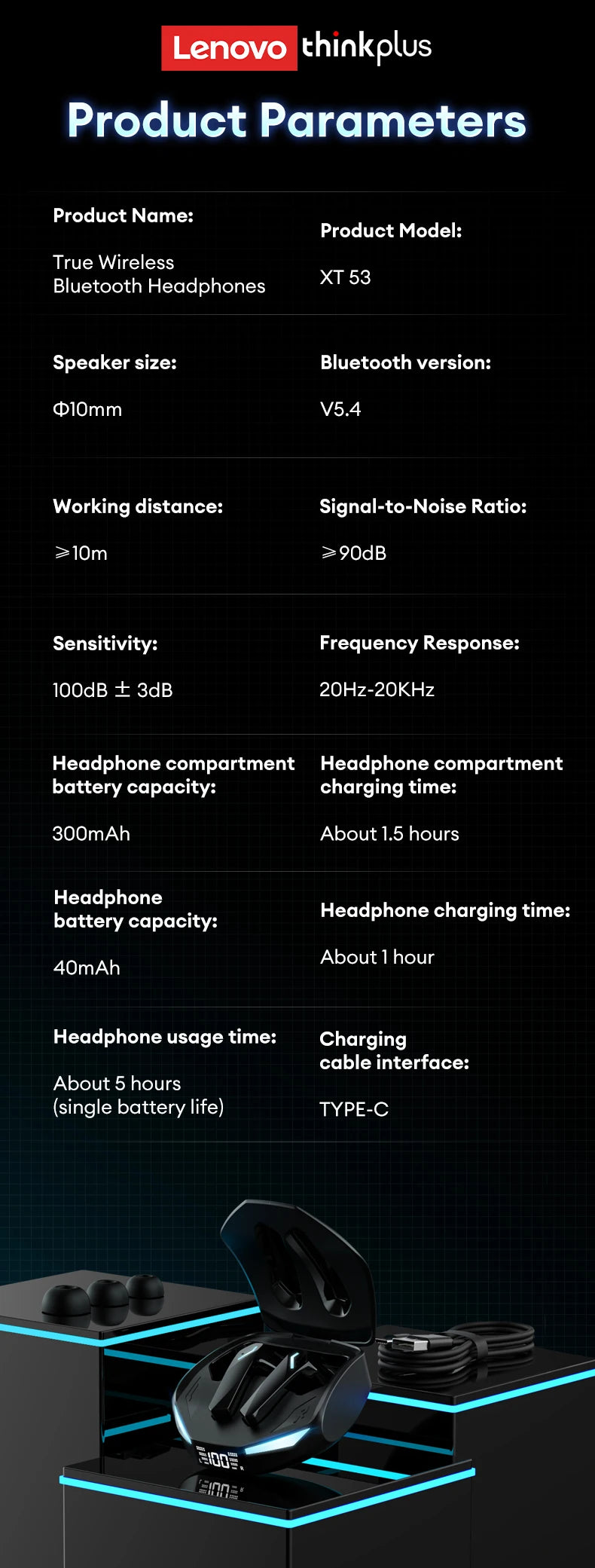Novo lenovo gm2 pro max sem fio bluetooth 5.4 fones de ouvido led display digital à prova dwaterproof água com cancelamento ruído gaming headset